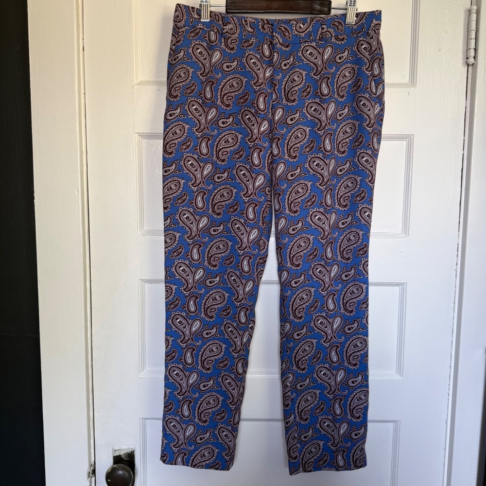 Banana Republic Avery Paisley Ankle Pants Blue Burgundy 2 585797-00